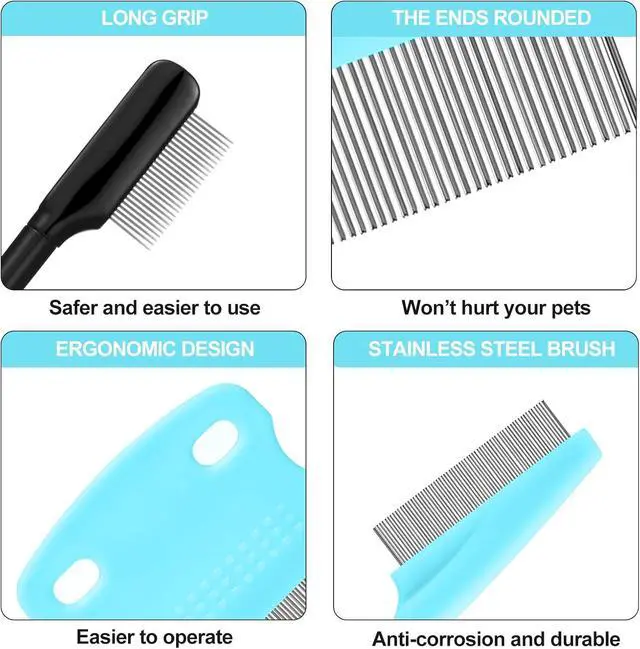 Alt view image 3 of 7 - 5 Pieces Dog Eye Combs Tear Stain Remover Combs Pet Grooming Comb for Small Dogs Gently Removing Eye Mucus and Crust (Light Blue, Black)