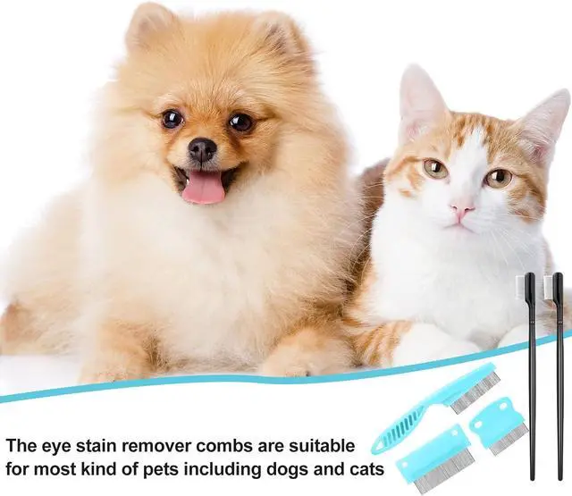Alt view image 7 of 7 - 5 Pieces Dog Eye Combs Tear Stain Remover Combs Pet Grooming Comb for Small Dogs Gently Removing Eye Mucus and Crust (Light Blue, Black)