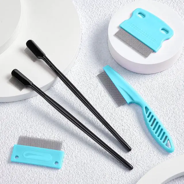 Alt view image 5 of 7 - 5 Pieces Dog Eye Combs Tear Stain Remover Combs Pet Grooming Comb for Small Dogs Gently Removing Eye Mucus and Crust (Light Blue, Black)
