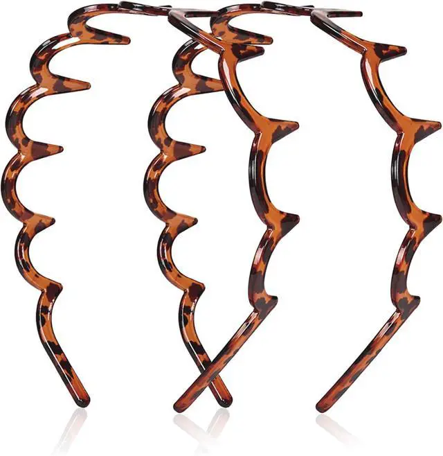 Main image of Hair Comb Headband with Teeth, High Cranium Zig Zag Headbands for Women Men Non-slip Plastic U Shape Fashion Hairbands Classic 90s Hair Accessories 2pcs (Glossy Amber)
