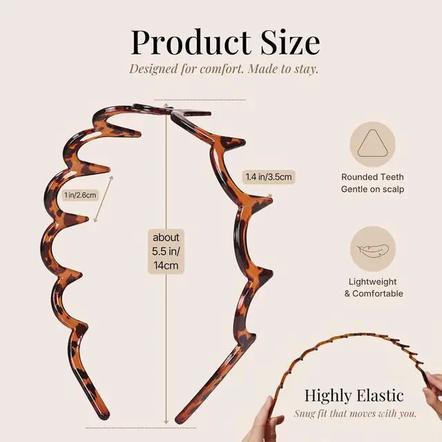 Alt view image 7 of 7 - Hair Comb Headband with Teeth, High Cranium Zig Zag Headbands for Women Men Non-slip Plastic U Shape Fashion Hairbands Classic 90s Hair Accessories 2pcs (Glossy Amber)