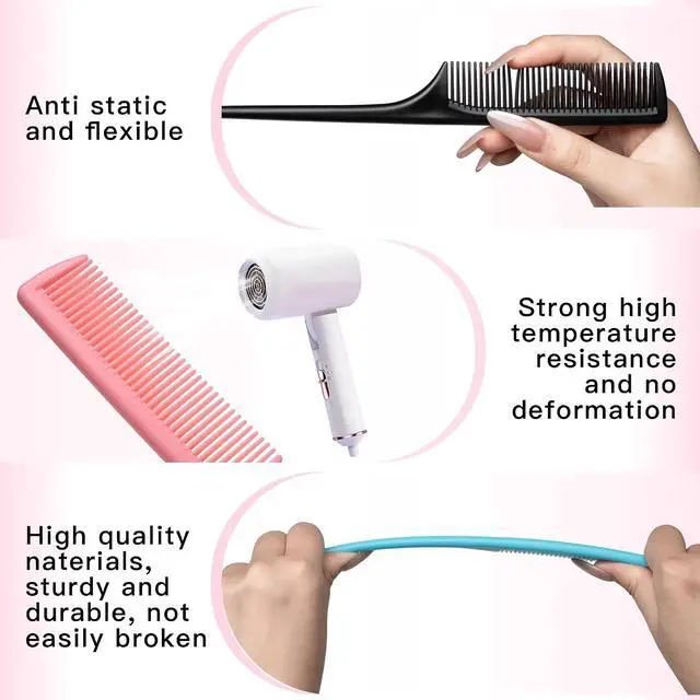 Alt view image 3 of 6 - 24 Pcs Rat Tail Comb Set for Women -Fine Tooth Styling comb with Pick, Anti-Static Heat Resistant Teasing Comb,Professional Hair Parting Tools for Smooth Detangling, Updos & Salon-Perfect Hairstyles.