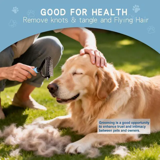 Alt view image 2 of 7 - Deshedding Dog Brush - Undercoat Rake for Cats & Dogs - Double Sided Brush for Shedding and Dematting Comb Grooming Tool kit - Nail Clipper & Nail File