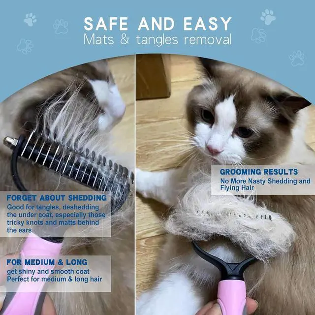 Alt view image 3 of 7 - Deshedding Dog Brush - Undercoat Rake for Cats & Dogs - Double Sided Brush for Shedding and Dematting Comb Grooming Tool kit - Nail Clipper & Nail File
