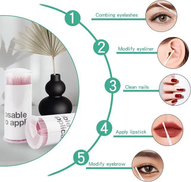 Alt view image 5 of 7 - 200 Pcs Disposable Micro cotton swabs Micro Applicator Brush | Micro Swabs For Eyelash Extensions,Mascara Micro Brush For Cleaning Makeup and Personal Care (crystal pink)