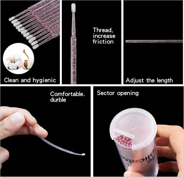 Alt view image 4 of 7 - 200 Pcs Disposable Micro cotton swabs Micro Applicator Brush | Micro Swabs For Eyelash Extensions,Mascara Micro Brush For Cleaning Makeup and Personal Care (crystal pink)