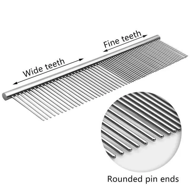 Alt view image 3 of 7 - Stainless Steel Pet Grooming Comb with Rounded Ends - Professional Tool for Long and Short-Haired Dogs, Cats and Greyhounds