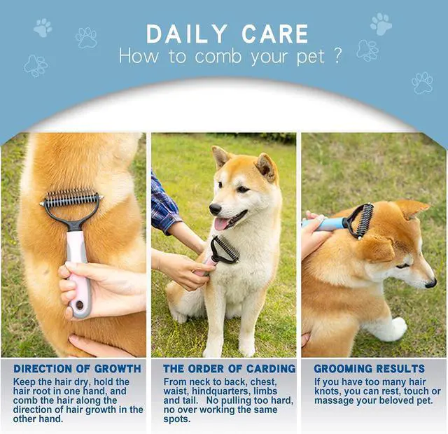 Alt view image 5 of 7 - Deshedding Dog Brush - Undercoat Rake for Cats & Dogs - Double Sided Brush for Shedding and Dematting Comb Grooming Tool kit - Nail Clipper & Nail File