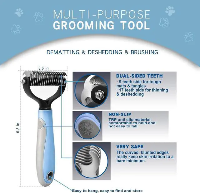 Alt view image 6 of 7 - Deshedding Dog Brush - Undercoat Rake for Cats & Dogs - Double Sided Brush for Shedding and Dematting Comb Grooming Tool kit - Nail Clipper & Nail File
