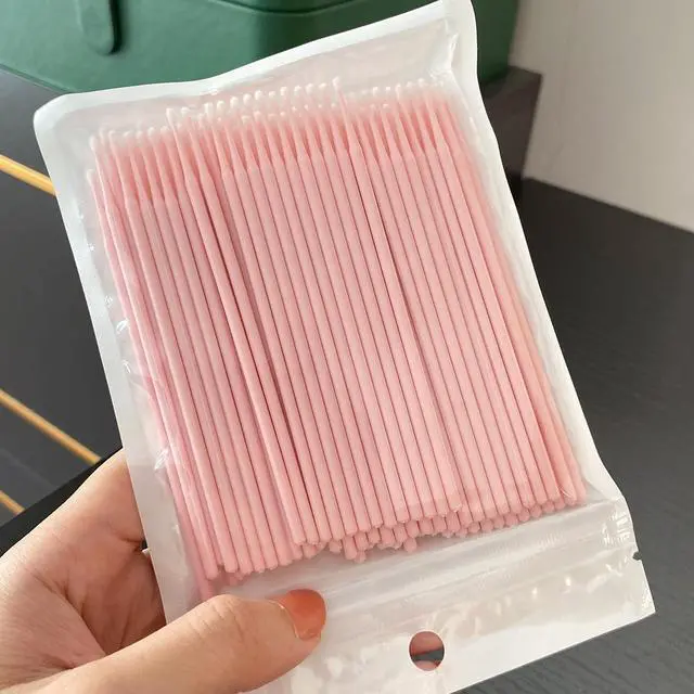 Alt view image 2 of 4 - 100-Pack Micro Cotton Swabs for Eyelash Extensions | 2mm Cotton Tip Applicators - Adjustable Makeup Brushes for Eyelash Glue, Cleansing & Detailing (Pink)