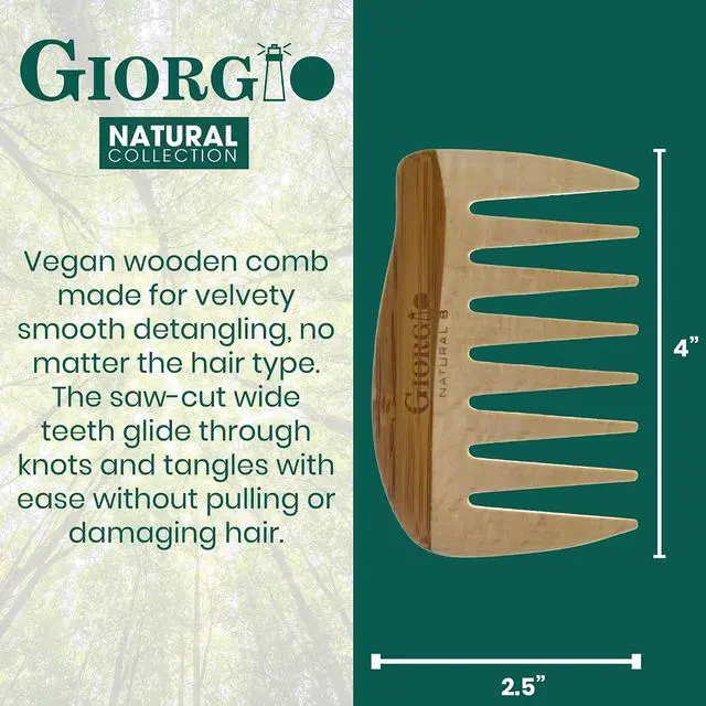 Alt view image 2 of 7 - Giorgio GIONAT8 Small Natural Wooden Comb Detangler Wide Tooth Comb for Curly Hair, Bamboo and Beechwood Combs for Thick Hairs, Vegan Wooden Combs Perfect for Use with Long Thick Hair