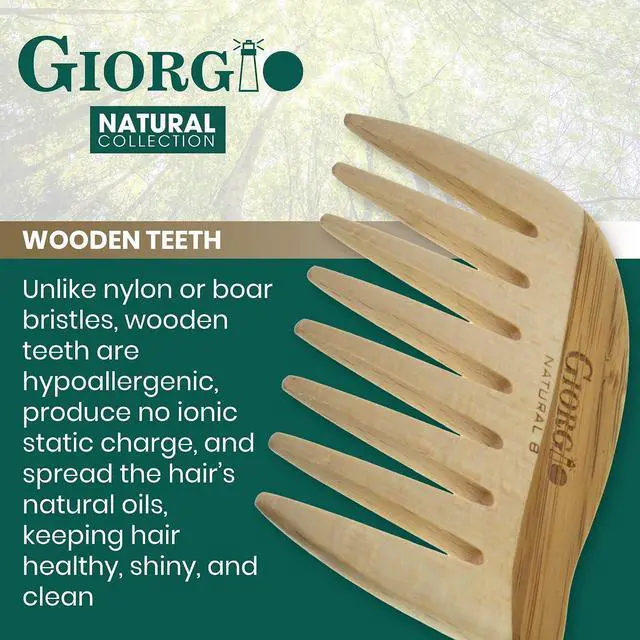 Alt view image 3 of 7 - Giorgio GIONAT8 Small Natural Wooden Comb Detangler Wide Tooth Comb for Curly Hair, Bamboo and Beechwood Combs for Thick Hairs, Vegan Wooden Combs Perfect for Use with Long Thick Hair