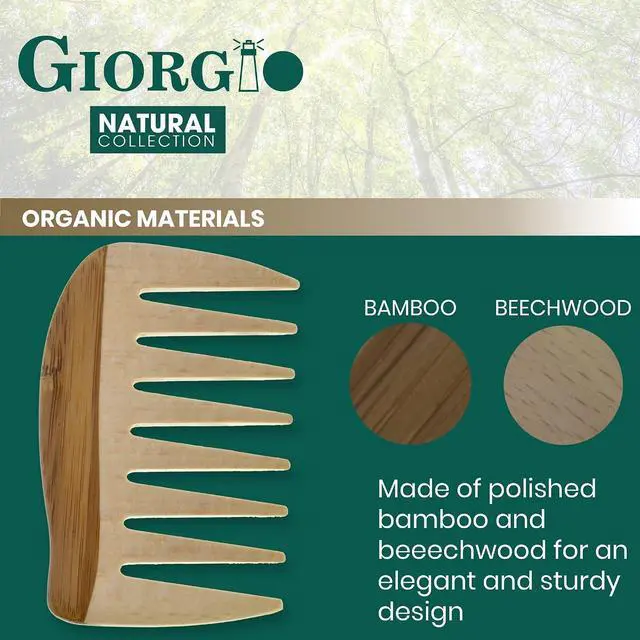 Alt view image 4 of 7 - Giorgio GIONAT8 Small Natural Wooden Comb Detangler Wide Tooth Comb for Curly Hair, Bamboo and Beechwood Combs for Thick Hairs, Vegan Wooden Combs Perfect for Use with Long Thick Hair