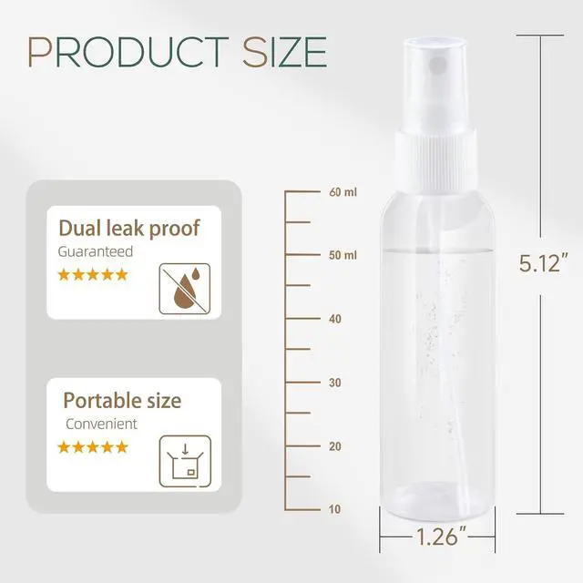 Alt view image 2 of 7 - 2OZ 3 Pack Small Spray Bottle 60ml, Clear Plastic Travel Spray Bottle, Empty Mini Sprayer Bottles for Face, Toner, Liquids, Essential Oils with Labels