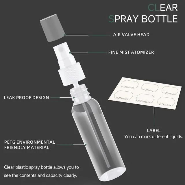 Alt view image 3 of 7 - 2OZ 3 Pack Small Spray Bottle 60ml, Clear Plastic Travel Spray Bottle, Empty Mini Sprayer Bottles for Face, Toner, Liquids, Essential Oils with Labels