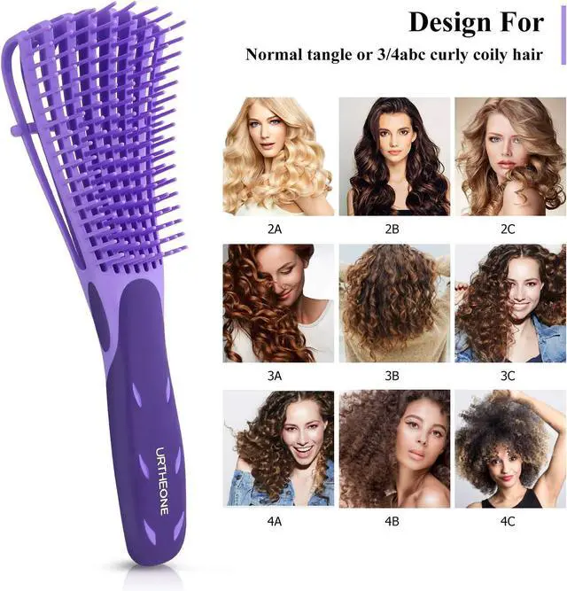 Alt view image 4 of 7 - URTHEONE Detangling Brush for Black Natural Hair, 3A-4C Curly Afro Brush | Wet Dry Detangler Comb for Kinky Coily Wavy Hair, Pain Free No Pull with Comfortable Grip, Easy Clean for Adults Kids(Purple)