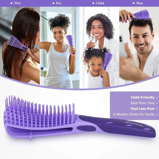 Alt view image 5 of 7 - URTHEONE Detangling Brush for Black Natural Hair, 3A-4C Curly Afro Brush | Wet Dry Detangler Comb for Kinky Coily Wavy Hair, Pain Free No Pull with Comfortable Grip, Easy Clean for Adults Kids(Purple)