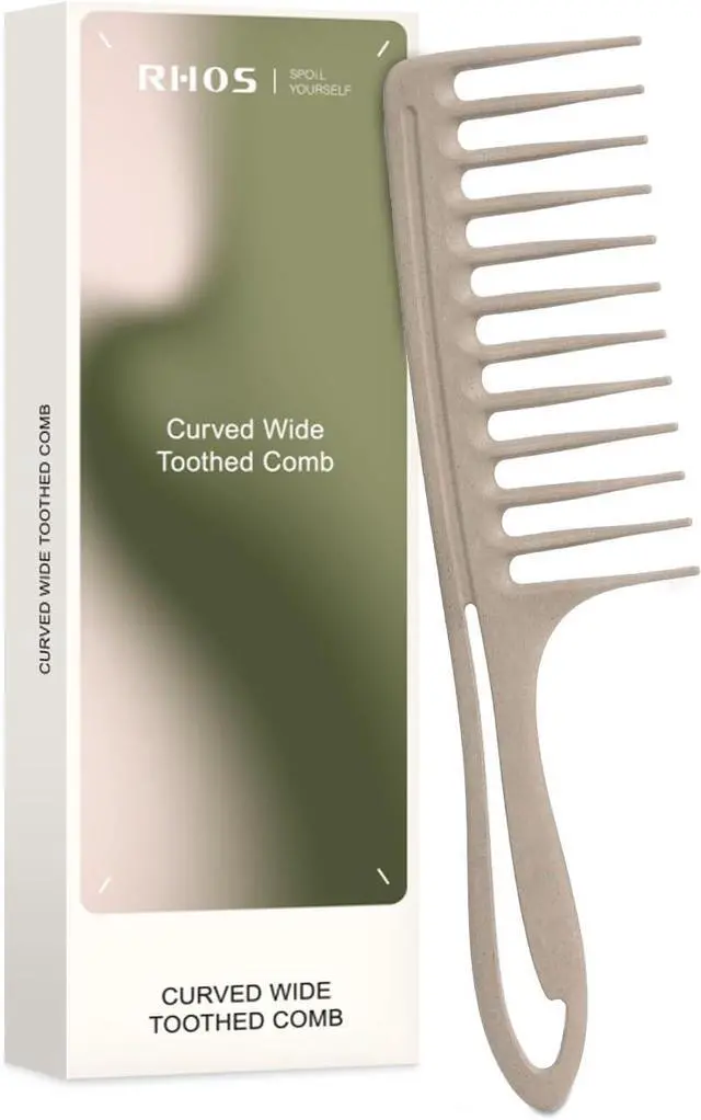 Main image of Large Wide Tooth Comb for Curls, Detangling Comb for Wet Curly Hair (Grey) | Wet and Dry Hair, Wavy Teeth, Tea-based Material, for Hair Mask Distribution, Works Well on Thick Hair and Curly Hair