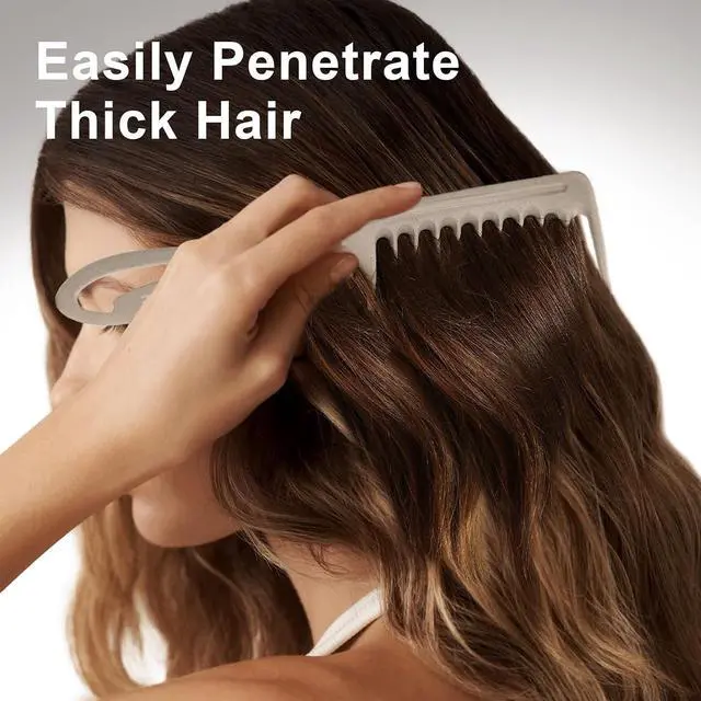 Alt view image 6 of 7 - Large Wide Tooth Comb for Curls, Detangling Comb for Wet Curly Hair (Grey) | Wet and Dry Hair, Wavy Teeth, Tea-based Material, for Hair Mask Distribution, Works Well on Thick Hair and Curly Hair