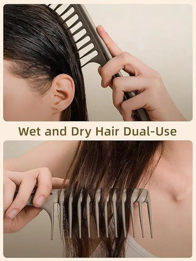 Alt view image 7 of 7 - Large Wide Tooth Comb for Curls, Detangling Comb for Wet Curly Hair (Grey) | Wet and Dry Hair, Wavy Teeth, Tea-based Material, for Hair Mask Distribution, Works Well on Thick Hair and Curly Hair