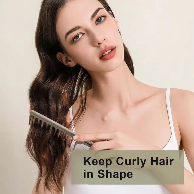 Alt view image 5 of 7 - Large Wide Tooth Comb for Curls, Detangling Comb for Wet Curly Hair (Grey) | Wet and Dry Hair, Wavy Teeth, Tea-based Material, for Hair Mask Distribution, Works Well on Thick Hair and Curly Hair