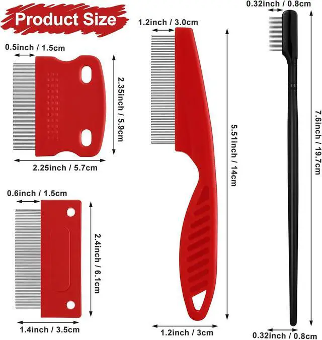 Alt view image 2 of 7 - 5 Pieces Dog Eye Combs Tear Stain Remover Combs Pet Grooming Comb for Small Dogs Gently Removing Eye Mucus and Crust (Red, Black)