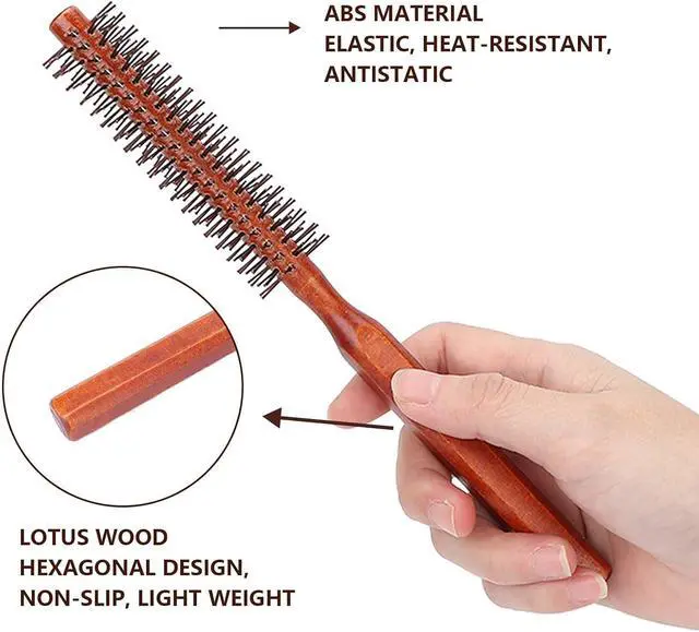Alt view image 5 of 7 - Round Hair Brushes Small Rounded Hair Brush, Skinny Thin Round Brush Small, Wooden Circle Thin Circular Hair Brush, Unisex for Short Hair Styling, Bangs, 8.3x1.0in, Brown