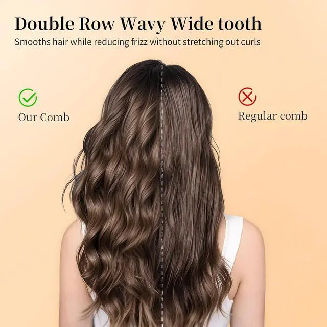 Alt view image 3 of 6 - Wide Tooth Comb for Curls, Detangling Comb with Double Row Wavy Tooth for Curly/Wavy/Thick/Long/Wet & Dry Hair, Detangler Hair Brush Large Tooth Shower Hair Comb for Women Girl Men