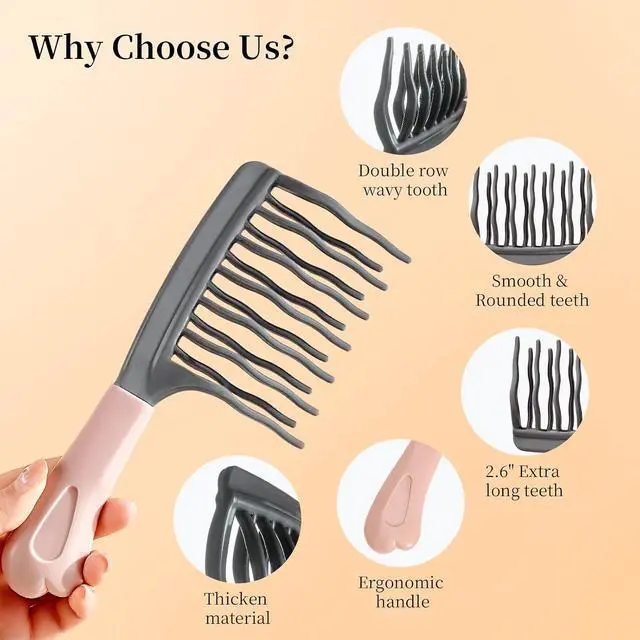 Alt view image 2 of 6 - Wide Tooth Comb for Curls, Detangling Comb with Double Row Wavy Tooth for Curly/Wavy/Thick/Long/Wet & Dry Hair, Detangler Hair Brush Large Tooth Shower Hair Comb for Women Girl Men