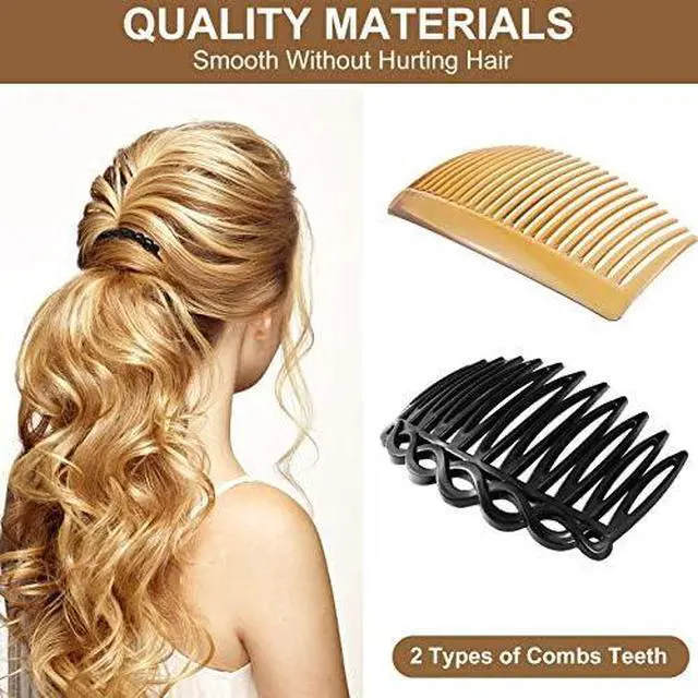 Alt view image 3 of 6 - 24 Pcs French Side Hair Twist Comb Accessories, 11/23 Teeth, Women | Plastic hair comb clips, black brown clear color, decorative secure hold for updo bun styles,wedding veil clip salon