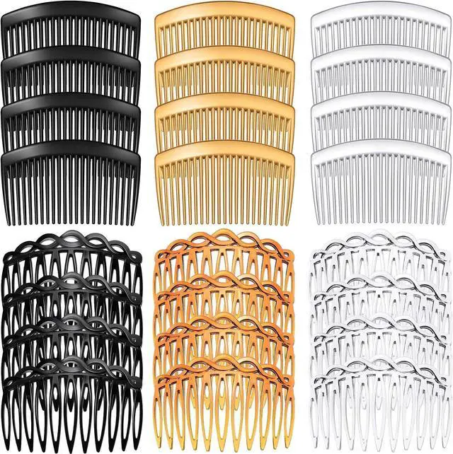 Main image of 24 Pcs French Side Hair Twist Comb Accessories, 11/23 Teeth, Women | Plastic hair comb clips, black brown clear color, decorative secure hold for updo bun styles,wedding veil clip salon