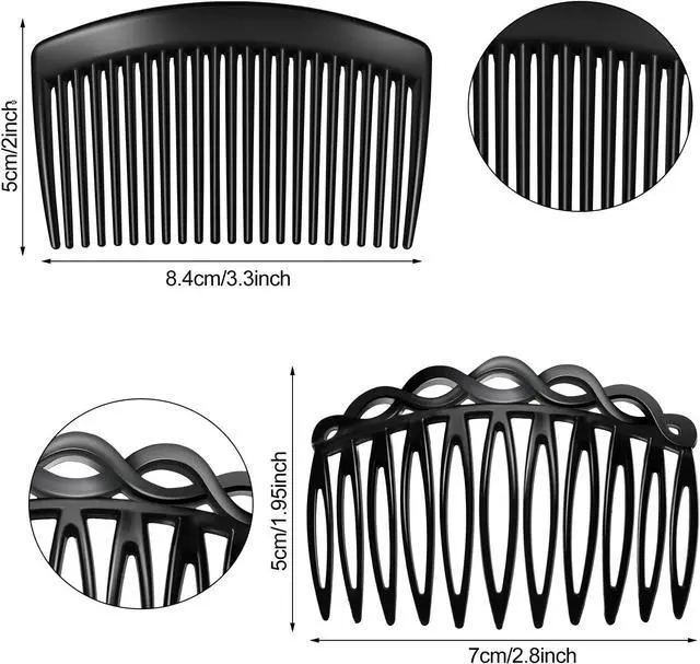 Alt view image 2 of 6 - 24 Pcs French Side Hair Twist Comb Accessories, 11/23 Teeth, Women | Plastic hair comb clips, black brown clear color, decorative secure hold for updo bun styles,wedding veil clip salon