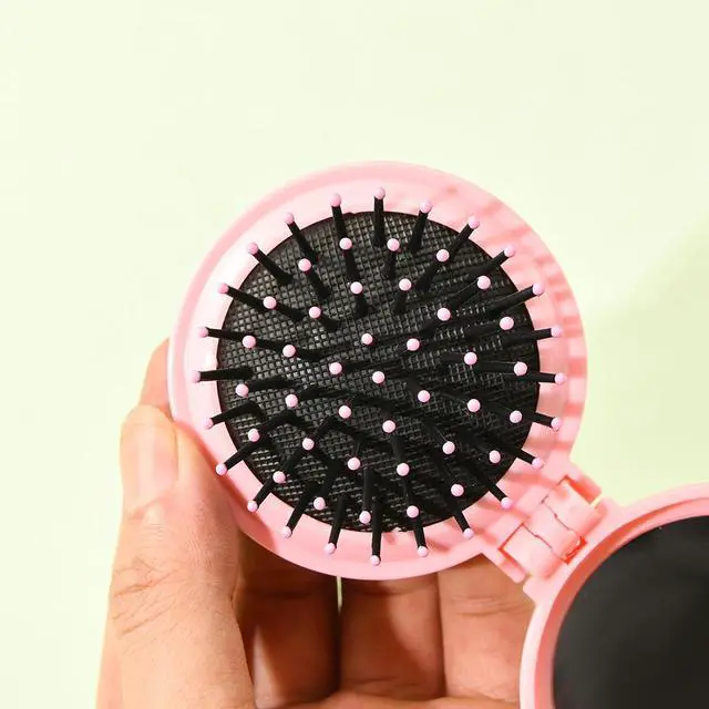 Alt view image 5 of 7 - 9 Pack Mini Hair Brush Foldable Travel Hair Brushes with Mirror Round Portable Folding Pocket Hair Brush Mini Comb Compact Travel Size Massage Comb for Men Women