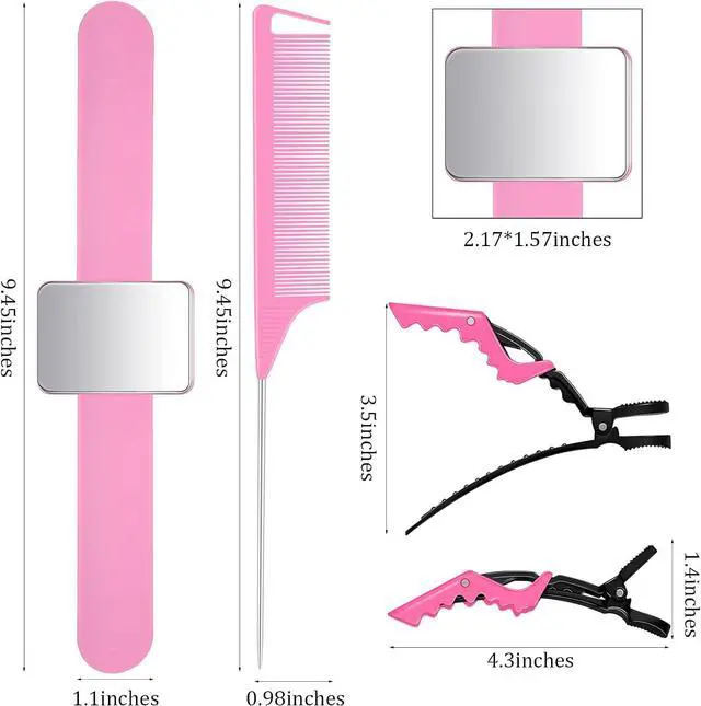 Alt view image 2 of 7 - Geiserailie 10 Pcs Magnetic Gel Wrist Styling Tool Set,Pink Wrist Strap | Silicone Band Holder for Braiders, 3 Rat Tail Combs 6 Clips Included, Hands-free Storage for Stylists, Salon Hair Tools