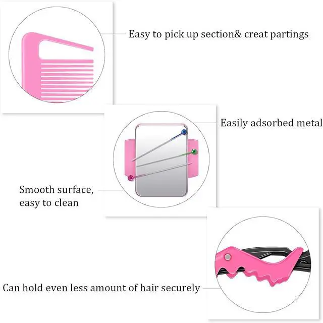 Alt view image 4 of 7 - Geiserailie 10 Pcs Magnetic Gel Wrist Styling Tool Set,Pink Wrist Strap | Silicone Band Holder for Braiders, 3 Rat Tail Combs 6 Clips Included, Hands-free Storage for Stylists, Salon Hair Tools