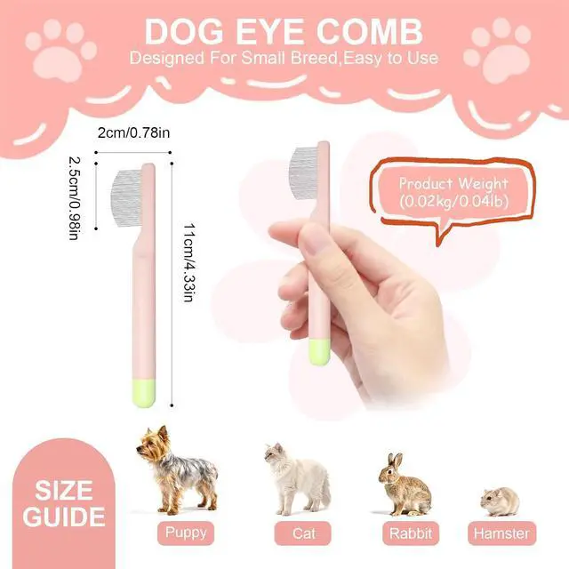 Alt view image 2 of 7 - Pet Eye Comb for Small Dogs Cats Hamsters, Puppy Essentials, Pink | Tear Stain Remover Grooming Brush , Gentle Face Paw Coat Cleaning , Fit for Yorkie Shih Tzu Maltese Teddy Mini Poodle