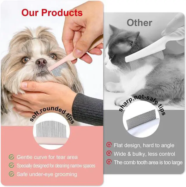 Alt view image 3 of 7 - Pet Eye Comb for Small Dogs Cats Hamsters, Puppy Essentials, Pink | Tear Stain Remover Grooming Brush , Gentle Face Paw Coat Cleaning , Fit for Yorkie Shih Tzu Maltese Teddy Mini Poodle