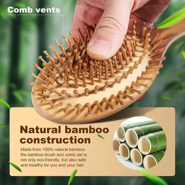 Alt view image 5 of 7 - DEBETOOL Bamboo Hair Brush Set with Wide-tooth and Tail Comb | Natural Wooden Paddle Brush for Hair Growth, Ergonomic Detangler for Thick Curly Hair, Women Gift Kit