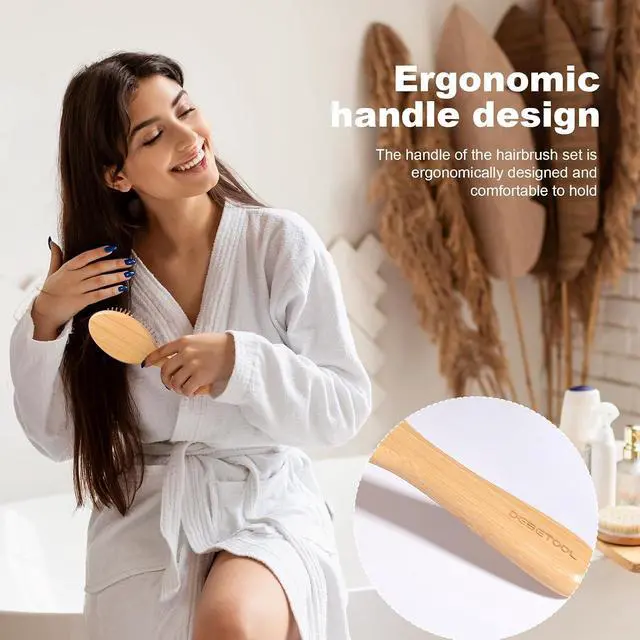 Alt view image 7 of 7 - DEBETOOL Bamboo Hair Brush Set with Wide-tooth and Tail Comb | Natural Wooden Paddle Brush for Hair Growth, Ergonomic Detangler for Thick Curly Hair, Women Gift Kit