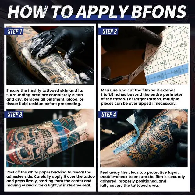 Alt view image 6 of 7 - BFONS 20 Sheets Pre-Cut 8 in x 8 in Tattoo Aftercare Waterproof Bandages Tattoo Cover Up Tape, Tattoo Supplies Second Skin Transparent Film Wound Healing Protective Clear Sterile and Safe Bandages