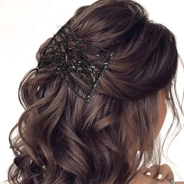 Alt view image 3 of 7 - 6 Pieces Magic Hair Comb Elastic Beaded Hair Clips Women Stretchy Bride Double Slides Hairpins Combs for Women Ladies Girls DIY Hair Styling Accessories