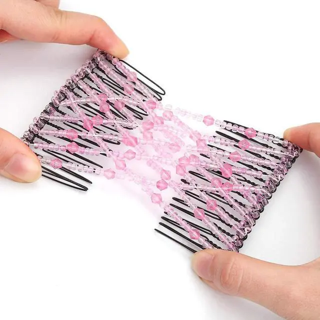 Alt view image 7 of 7 - 6 Pieces Magic Hair Comb Elastic Beaded Hair Clips Women Stretchy Bride Double Slides Hairpins Combs for Women Ladies Girls DIY Hair Styling Accessories