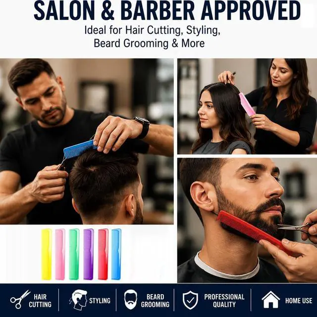 Alt view image 5 of 6 - 6 Pack Dressing Comb Set, 9 Inch Professional Dressing Combs with Fine & Wide Teeth, Durable Styling Barber Comb for Men Women, Detangling, Hair Cutting, Salon & Daily Grooming, Assorted Colors