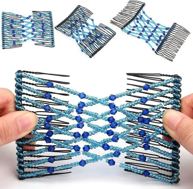 Alt view image 6 of 7 - 6 Pieces Magic Hair Comb Elastic Beaded Hair Clips Women Stretchy Bride Double Slides Hairpins Combs for Women Ladies Girls DIY Hair Styling Accessories