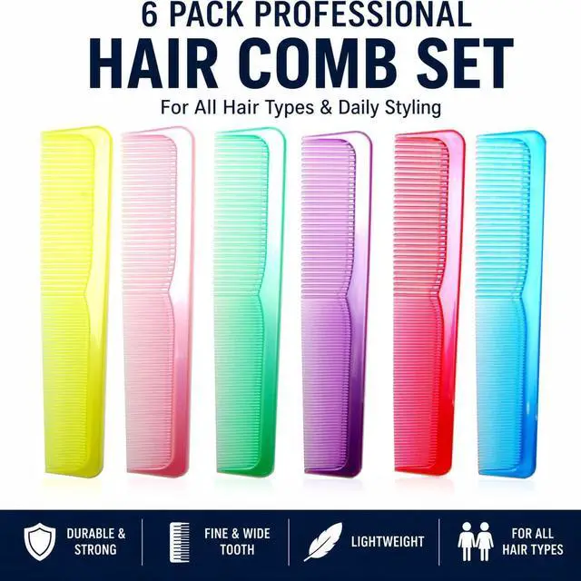 Alt view image 2 of 6 - 6 Pack Dressing Comb Set, 9 Inch Professional Dressing Combs with Fine & Wide Teeth, Durable Styling Barber Comb for Men Women, Detangling, Hair Cutting, Salon & Daily Grooming, Assorted Colors
