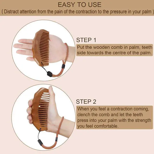 Alt view image 3 of 7 - Wooden Comb for Pain Relief, Labor Comb with Wrist Strap | Anti-slip & Adjustable Strap, No Statics Wooden Comb for Hair Growth, for Scalp Massage & Distribute Oils, Peachwood