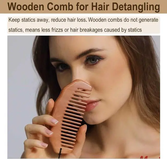 Alt view image 6 of 7 - Wooden Comb for Pain Relief, Labor Comb with Wrist Strap | Anti-slip & Adjustable Strap, No Statics Wooden Comb for Hair Growth, for Scalp Massage & Distribute Oils, Peachwood