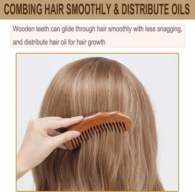 Alt view image 7 of 7 - Wooden Comb for Pain Relief, Labor Comb with Wrist Strap | Anti-slip & Adjustable Strap, No Statics Wooden Comb for Hair Growth, for Scalp Massage & Distribute Oils, Peachwood