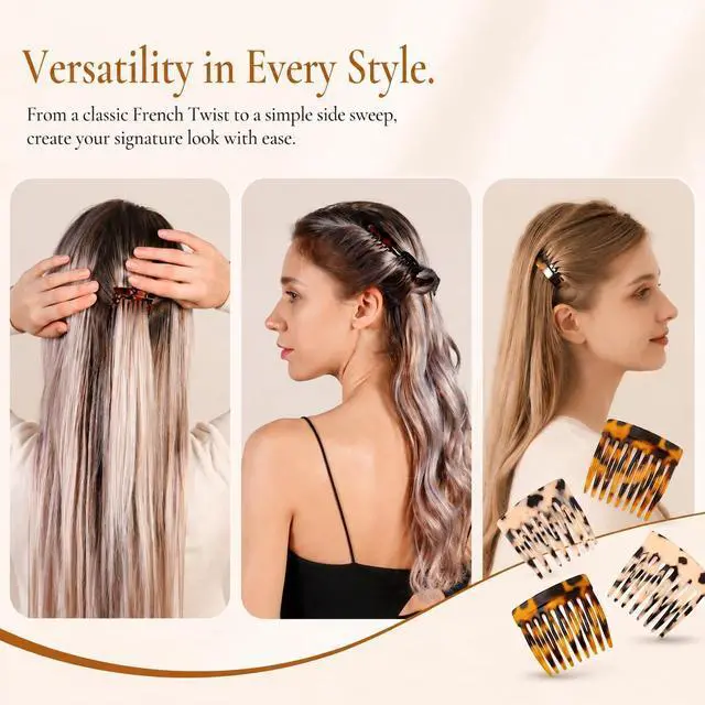 Alt view image 4 of 7 - 4 Pcs French Hair Side Combs Twist Combs Small Combs for Styling Decorative French Hair Comb for Women Bun Chignon Up-Do Styling Girls Hair Accessories