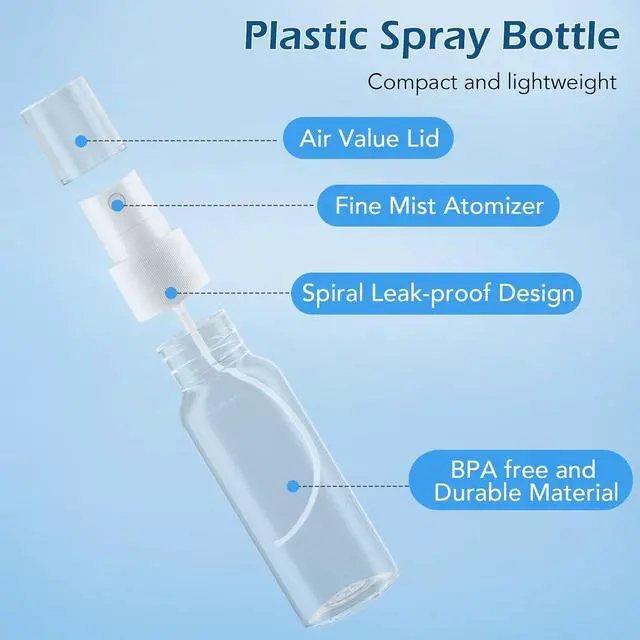 Alt view image 4 of 7 - Zoizocp Spray Bottles, 4oz/120ml 6 Pack Clear Mini Travel Bottle Set | Empty Fine Mist Plastic Mini Travel Bottle Set, Small Refillable Liquid Containers with 2 Pcs Funnels and 24 Pcs Labels